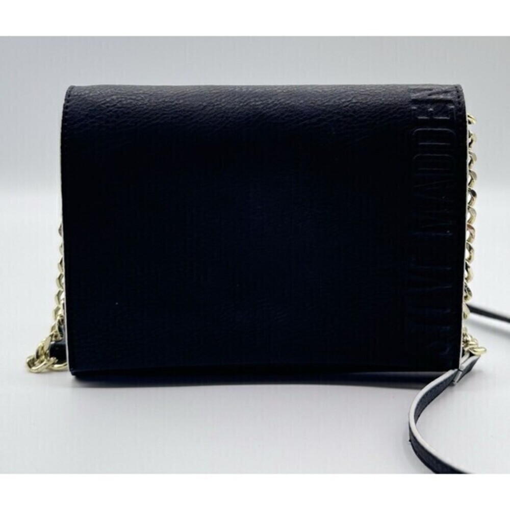 Steve Madden Black Faux Leather Crossbody Bag Purse Gold Chain